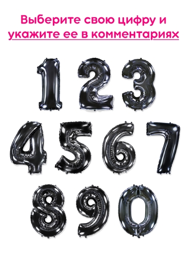 Шары цифры, Черный 1шт (102см)