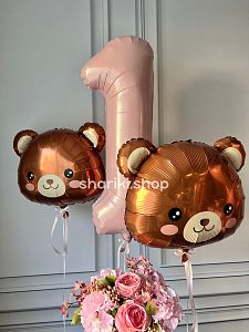 Сет шаров «Мишки и пыльная роза»