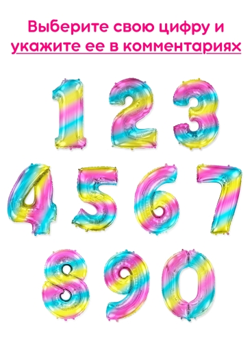 Шары цифры, Градиент радуга 1шт (102см)